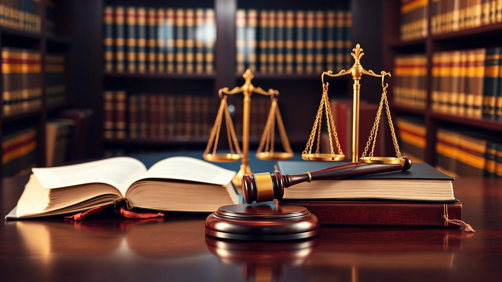 Scales of justice on lawyer's desk
